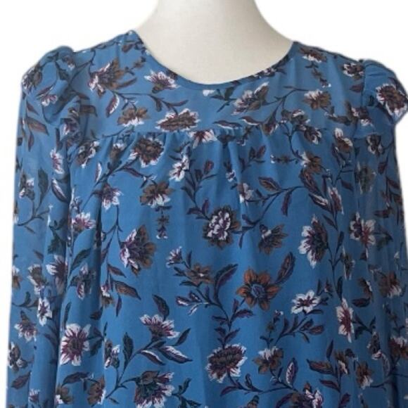 Time and Tru Shift Dress Long Sleeves Chiffon Blue Floral Women’s Size Medium M - Picture 5 of 13